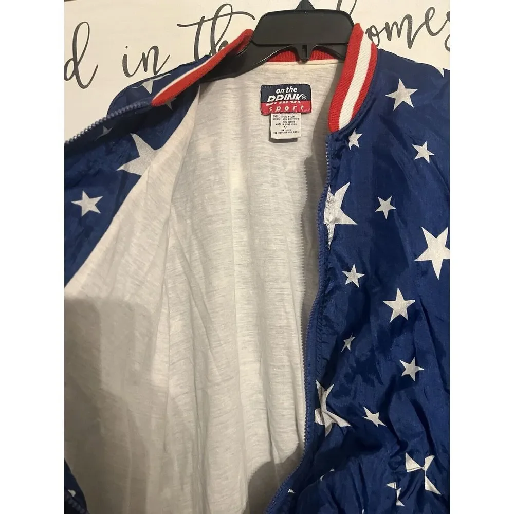 Vintage On The Brink Jacket Unisex Small White Red Blue‎ Stars Windbreaker Lined